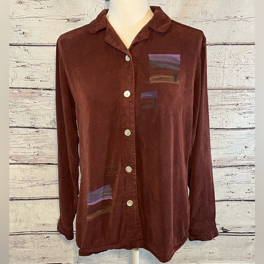 AMANDA GRAY Vintage Long Sleeve Button Down Shirt Burgundy-Small